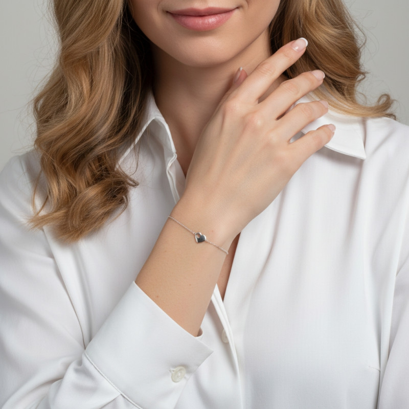 Bracelet Argent 925 rhodié Coeur porté
