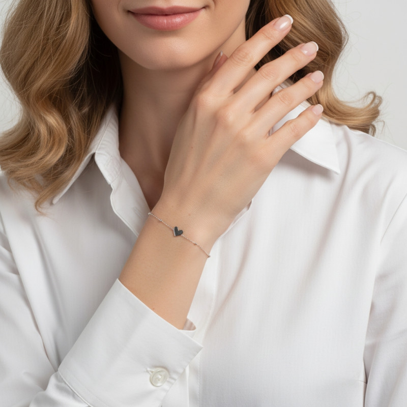 Bracelet Argent 925 rhodié Coeur porté