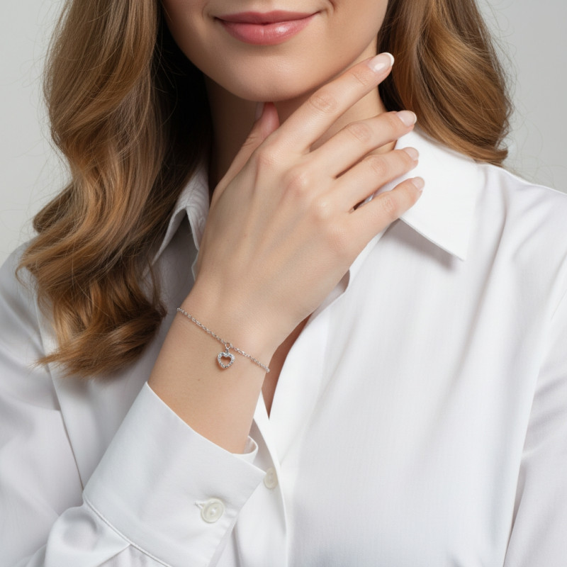Bracelet Argent 925 rhodié Coeur porté