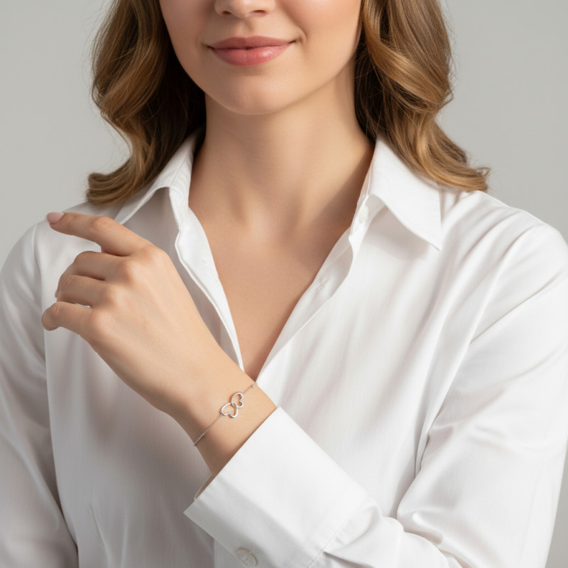 Bracelet Argent 925 rhodié Coeurs entrelacés porté
