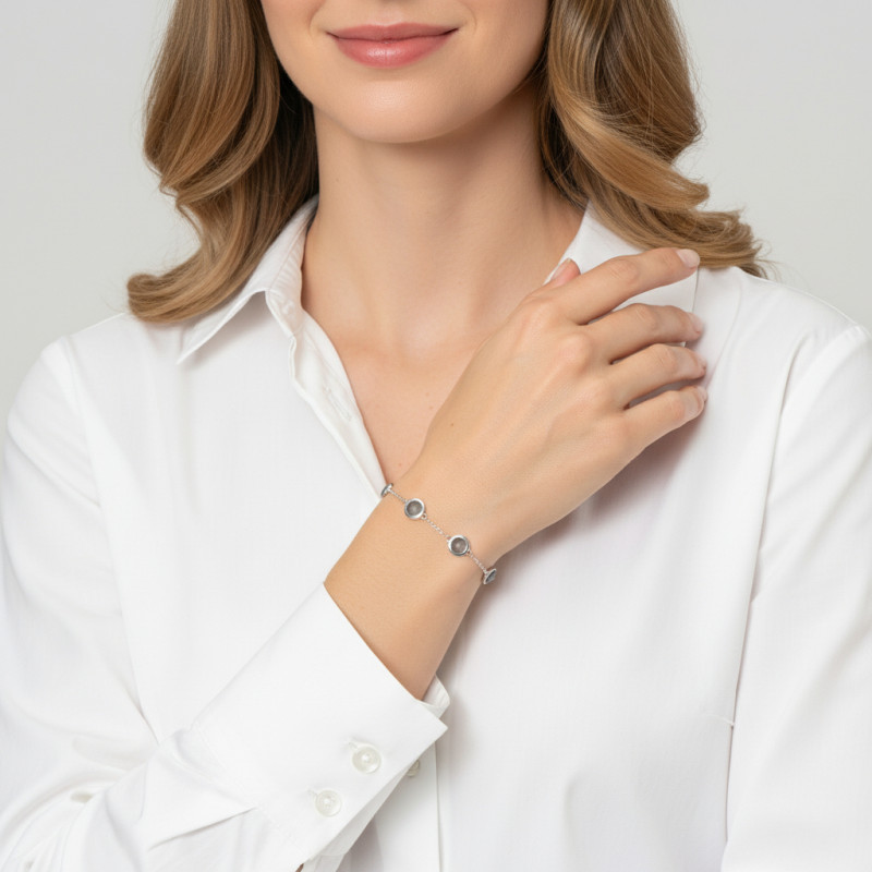 Bracelet Argent 925 Rhodié Labradorite Coussin porté