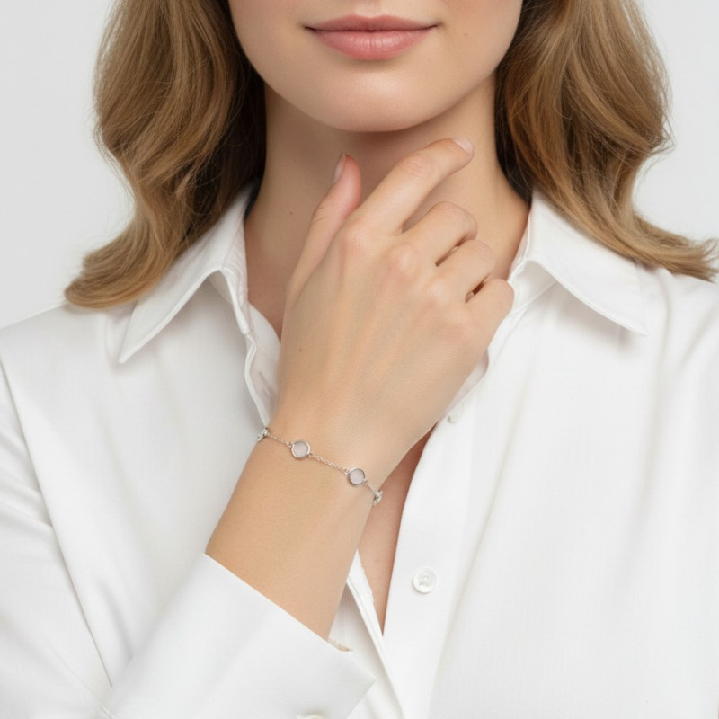Bracelet Argent 925 Rhodié Labradorite Ronde porté