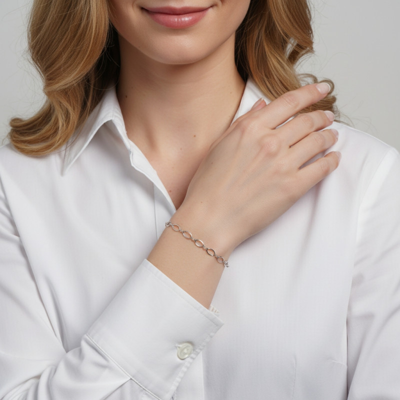 Bracelet Argent 925 rhodié Maillons ovales porté