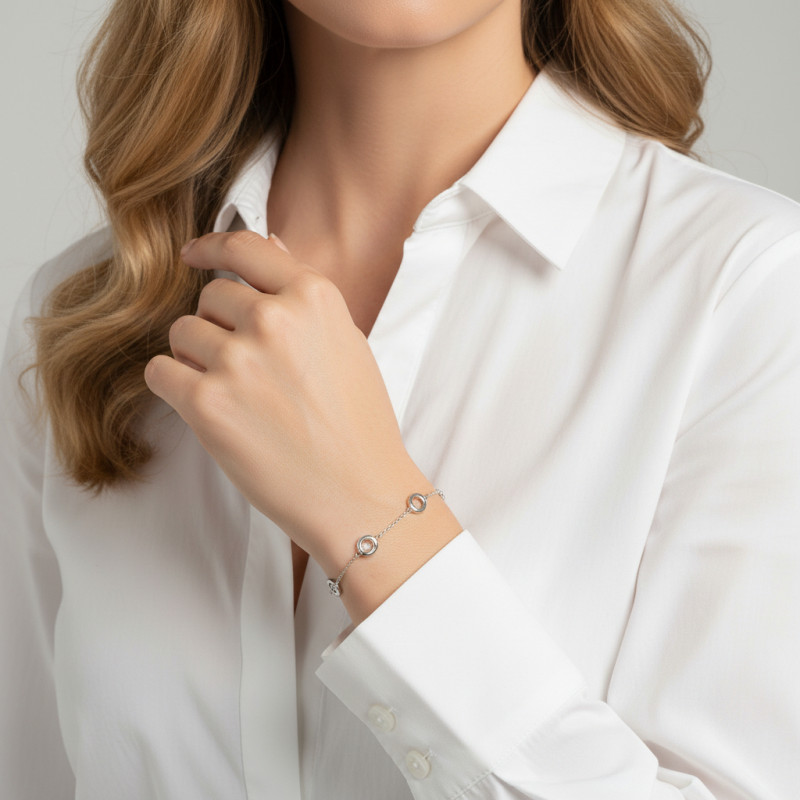 Bracelet Argent 925 Rhodié Oxyde de zirconium Coussin porté