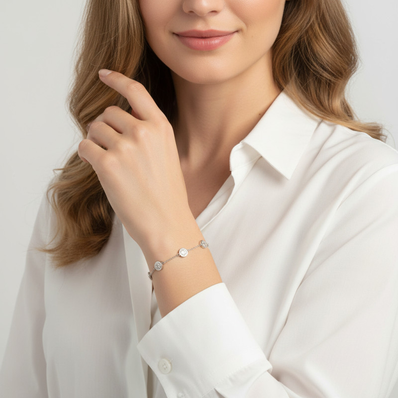 Bracelet Argent 925 Rhodié Oxyde de zirconium Rond porté