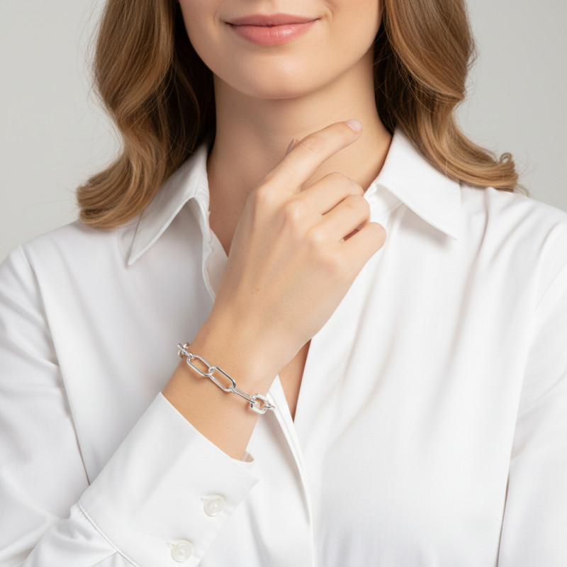 Bracelet Argent Anneaux Ovales porté
