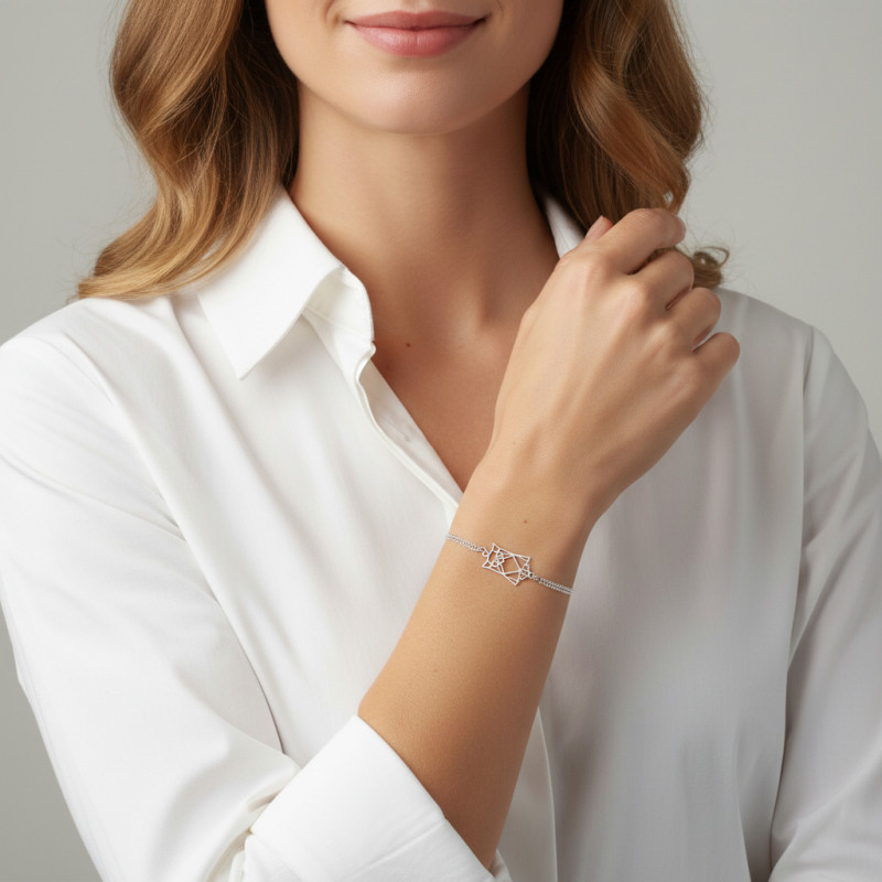 Bracelet argent chouette origami porté