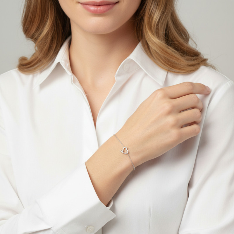Bracelet Argent Coeur avec Oxyde de zirconium porté