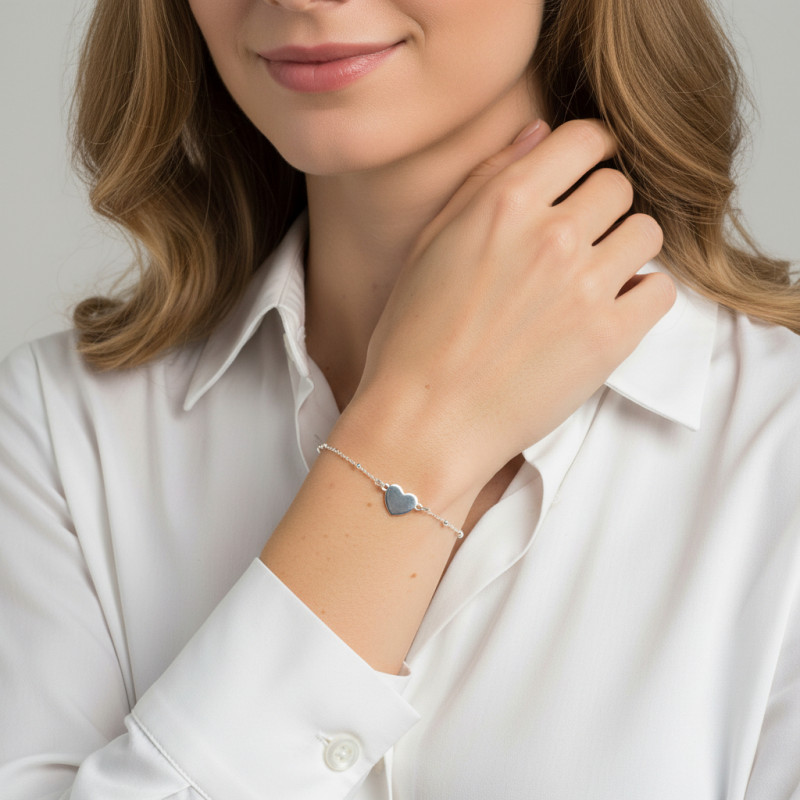 Bracelet argent coeur porté