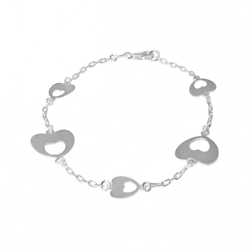 Bracelet En Argent Massif Avec Motifs Cœurs - Occasion, Bijou Vintage Romantique