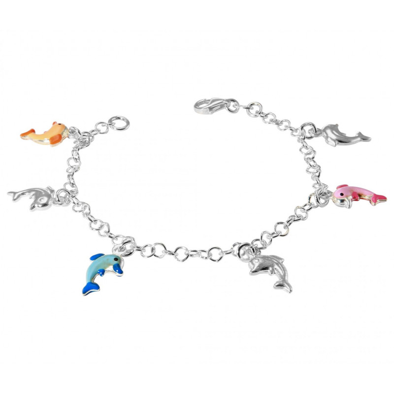 Bracelet argent dauphins multicouleurs