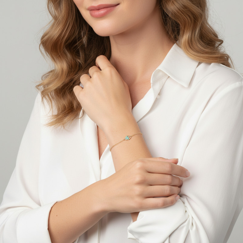Bracelet Argent doré 925 Main de Fatma porté