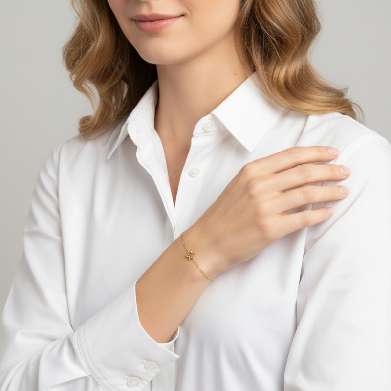 Bracelet Argent Doré Etoile avec Oxyde de zirconium porté