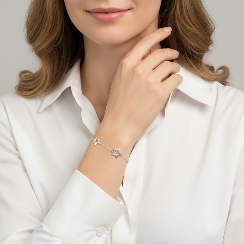 Bracelet Argent étoiles porté