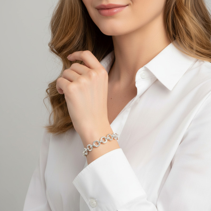 Bracelet Argent gros maillons ronds porté