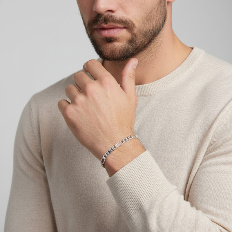 Bracelet Argent Maille Figaro 6.1mm - 19cm porté