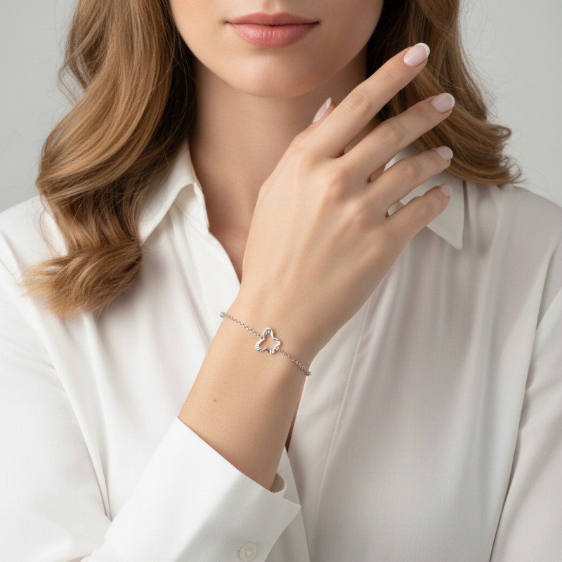 Bracelet Argent Papillon Diamanté porté