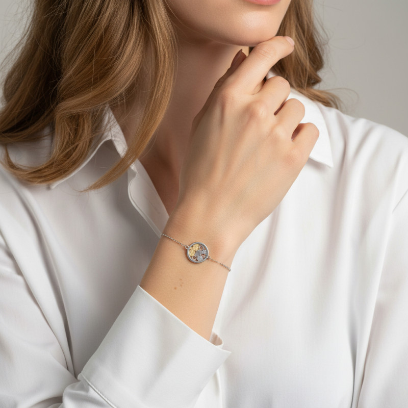 Bracelet Argent Rhodié 2 tons cercles porté