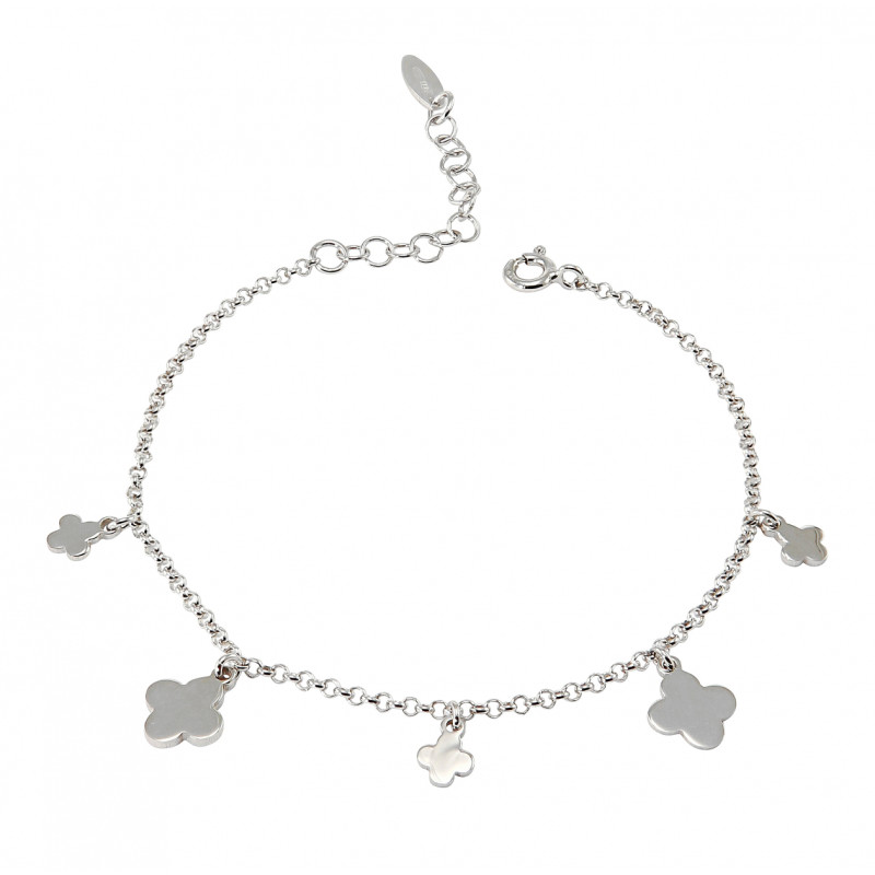 Bracelet Argent Massif Avec Breloques Fleurs Et Papillons - Occasion