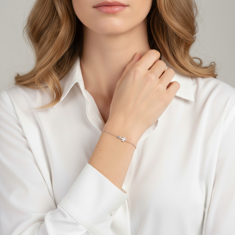 Bracelet Argent Rhodié Coeur et trèfle à 4 feuilles porté