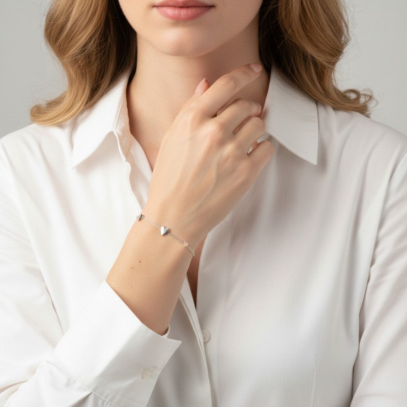 Bracelet Argent Rhodié coeurs porté