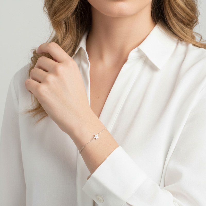 Bracelet argent rhodié étoile et oxyde de zirconium porté