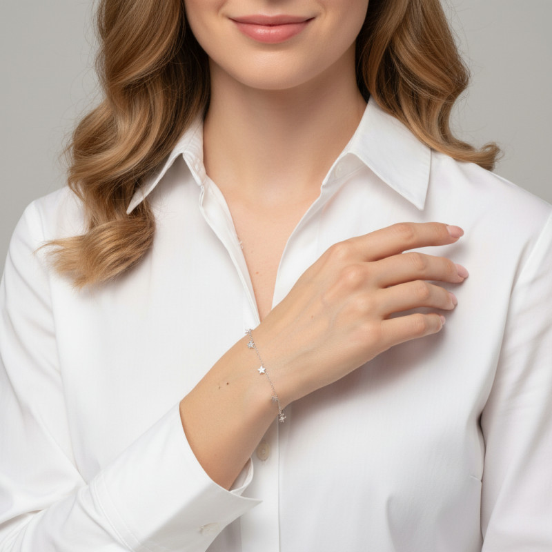 Bracelet Argent Rhodié étoiles en oxyde de zirconium porté