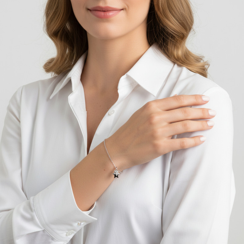 Bracelet argent rhodié étoiles porté