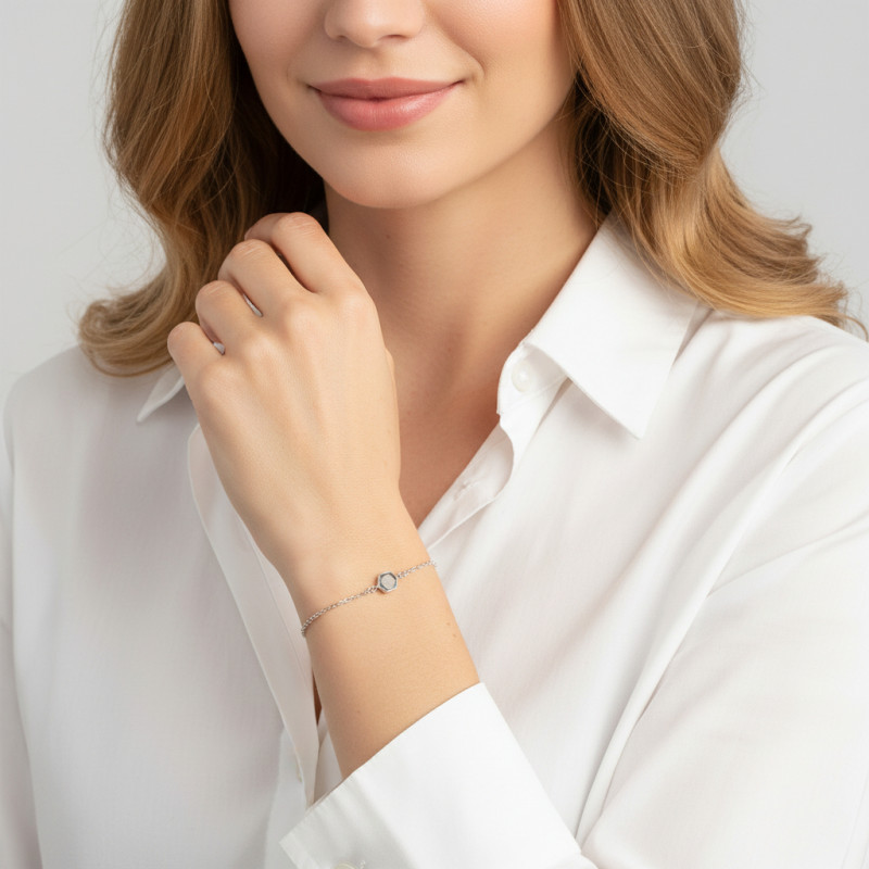 Bracelet Argent Rhodié Fleur et Oxyde de zirconium porté