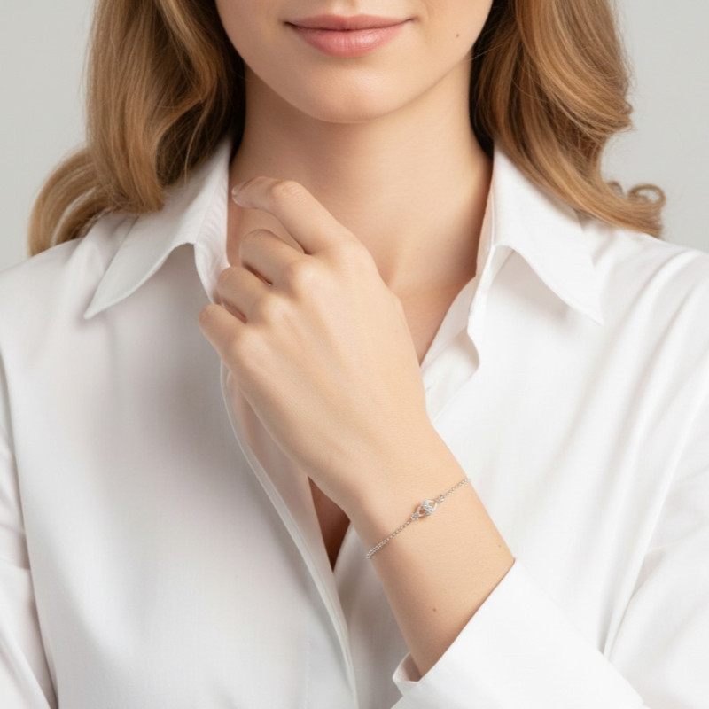 Bracelet Argent Rhodié Grain de café et oxyde de zirconium porté