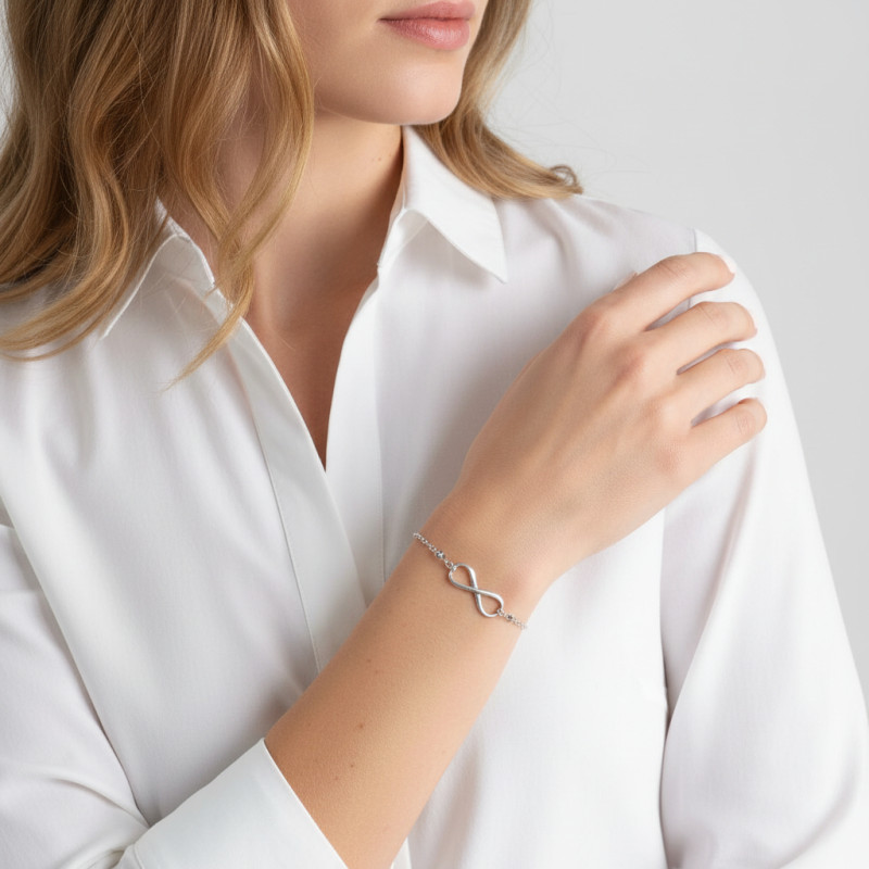 Bracelet argent rhodié infini porté