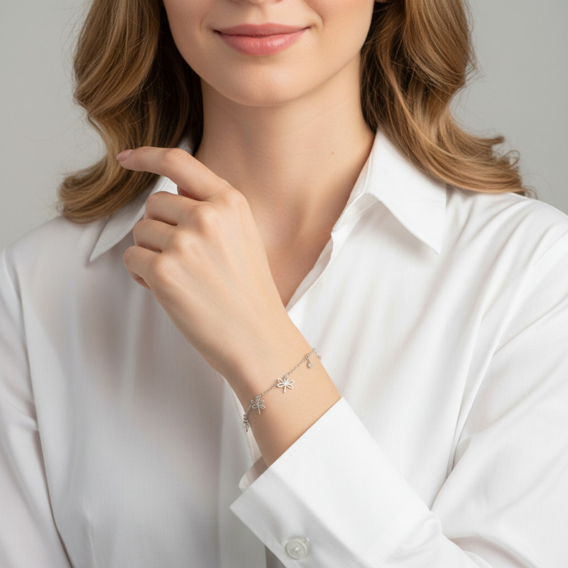 Bracelet Argent Rhodié Libellules et Oxydes de zirconium porté