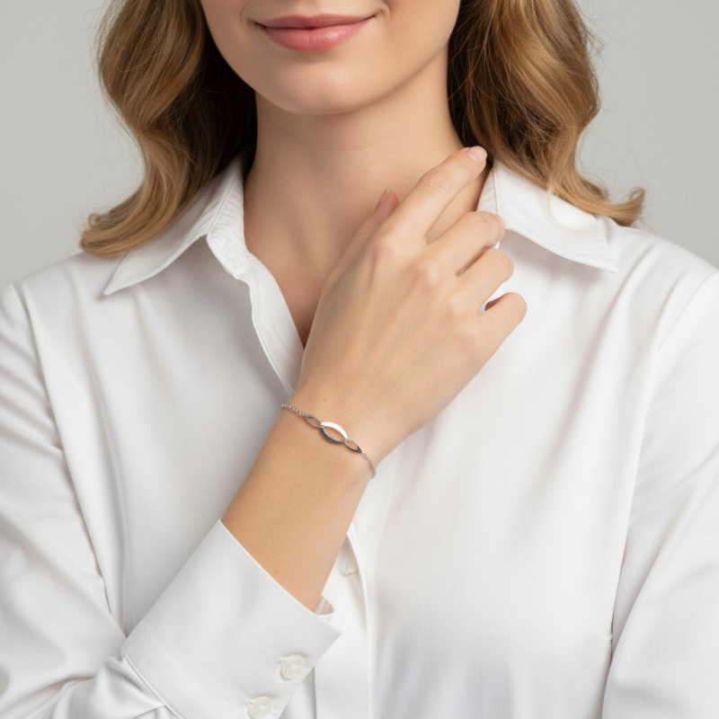 Bracelet Argent Rhodié Maillons entrelacés porté