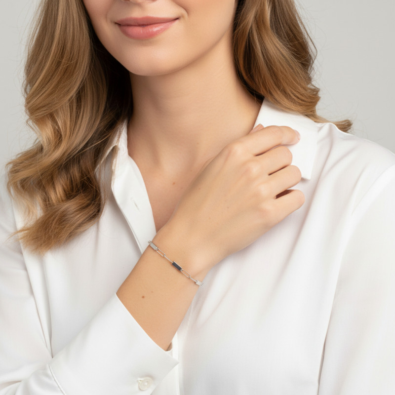 Bracelet Argent Rhodié Maillons Ovales Vide et Pleins porté