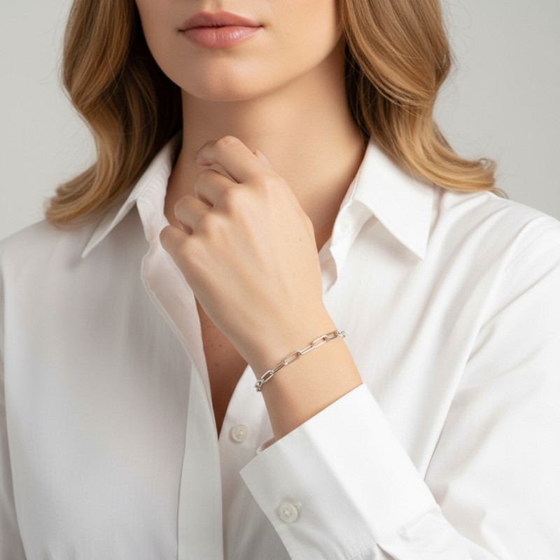 Bracelet Argent Rhodié Maillons Ovales porté