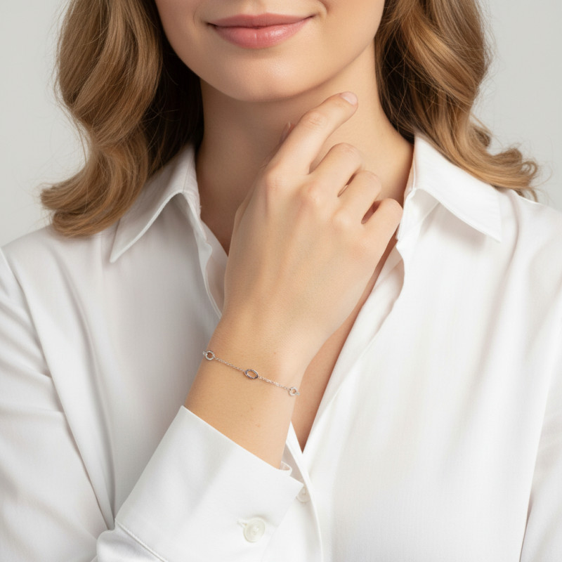 Bracelet Argent Rhodié Ovales ondulés porté