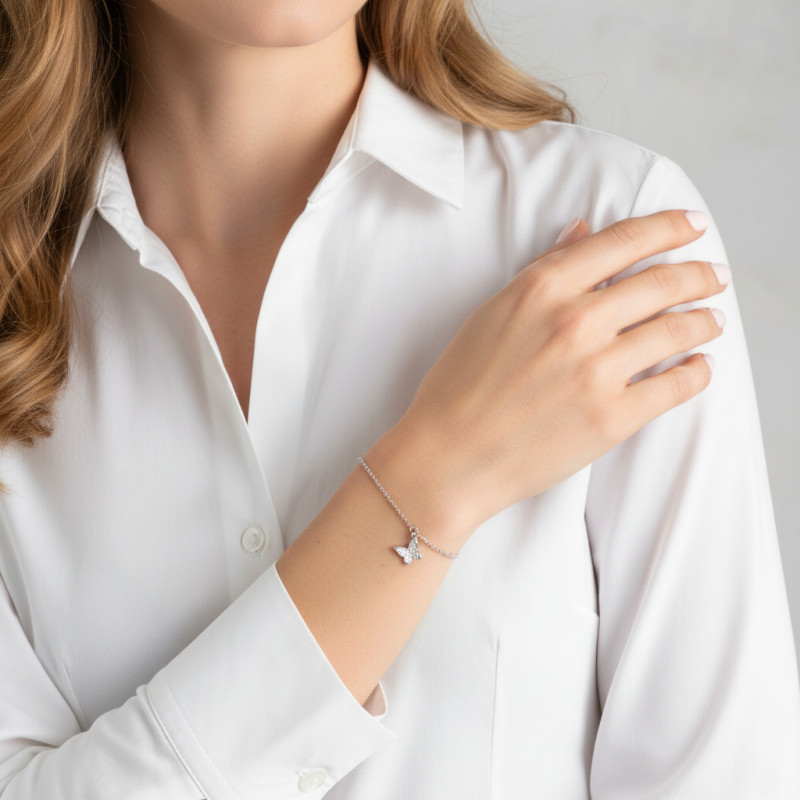 Bracelet argent rhodié papillons porté