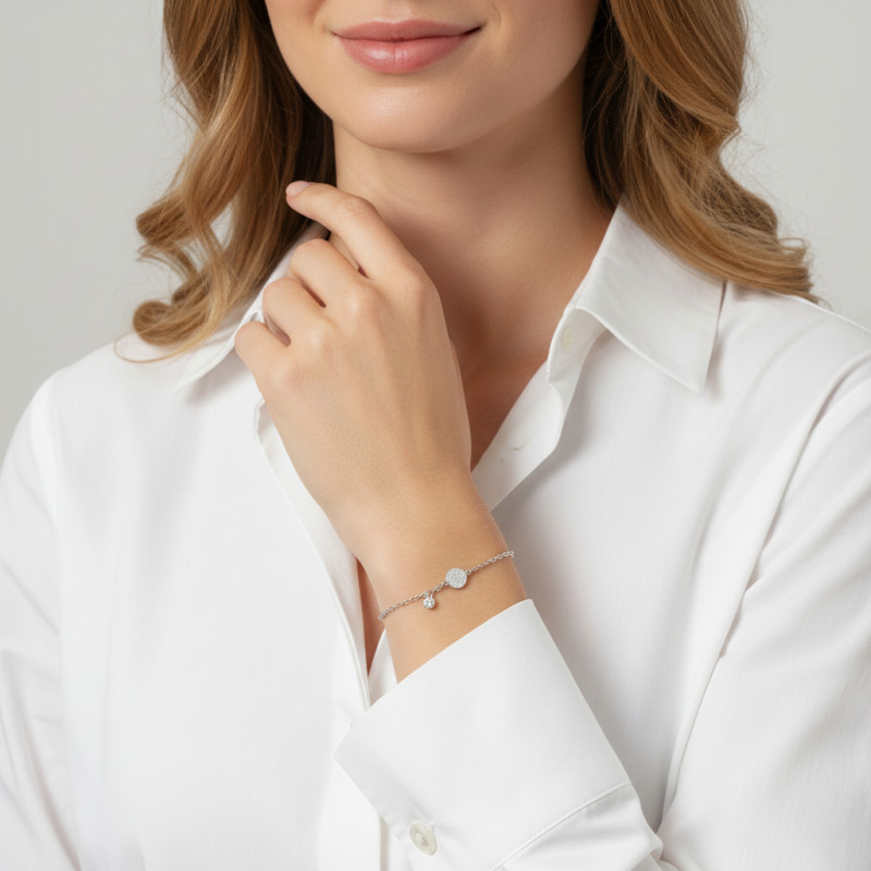 Bracelet Argent Rhodié Rond Martelé porté