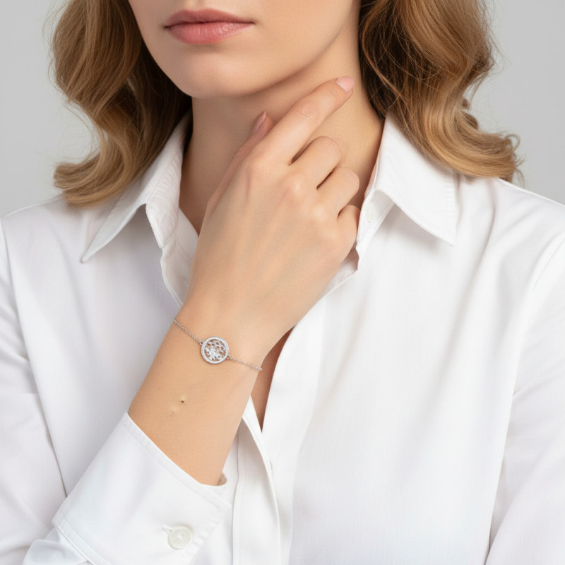 Bracelet Argent Rhodié trèfle à 4 feuilles porté