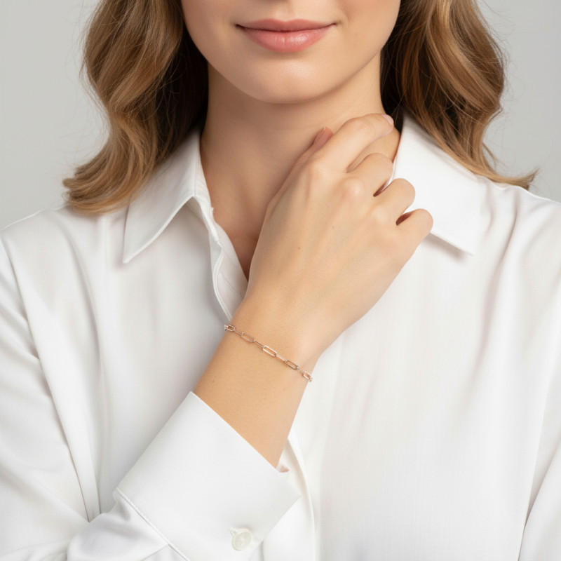 Bracelet Argent Rosé Maillons Ovales Ciselés porté