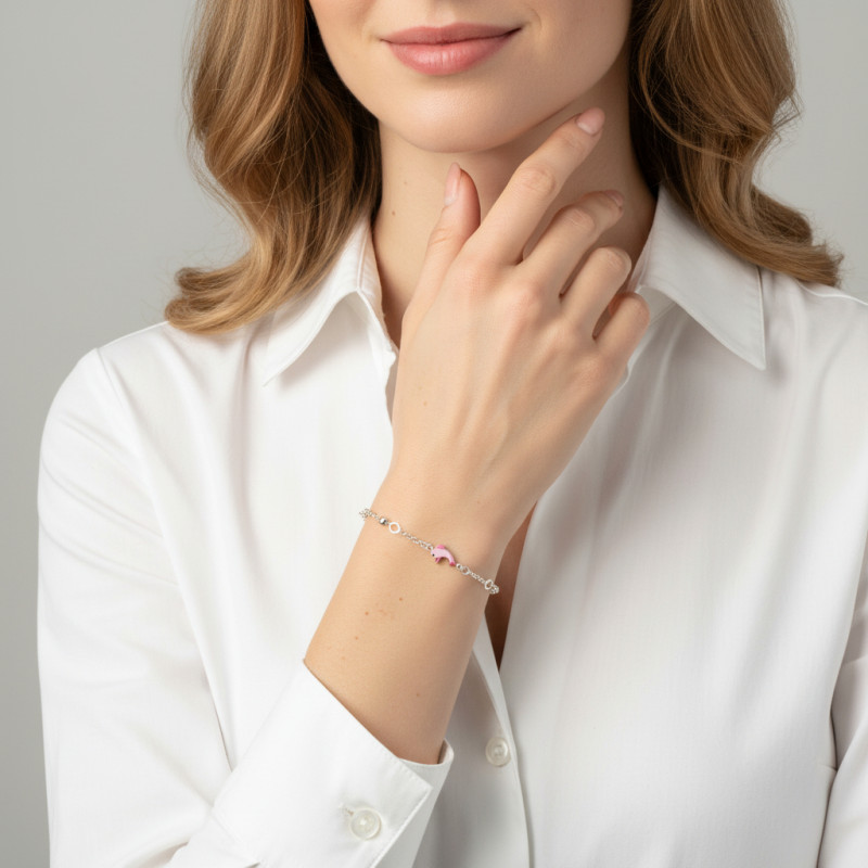 Bracelet Enfant Argent Dauphins émail porté