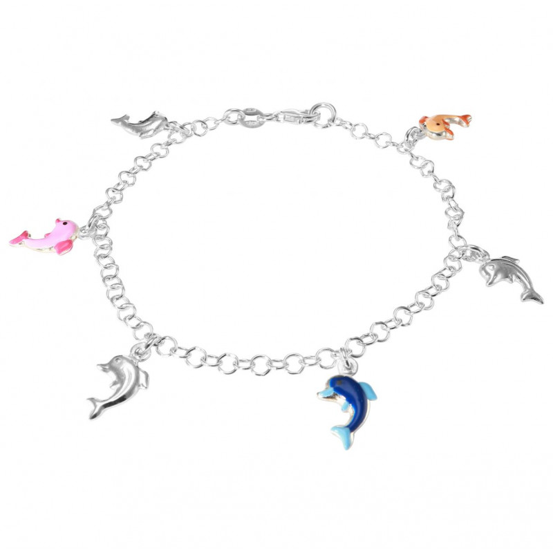 Bracelet Enfant Argent dauphins multicolores en émail