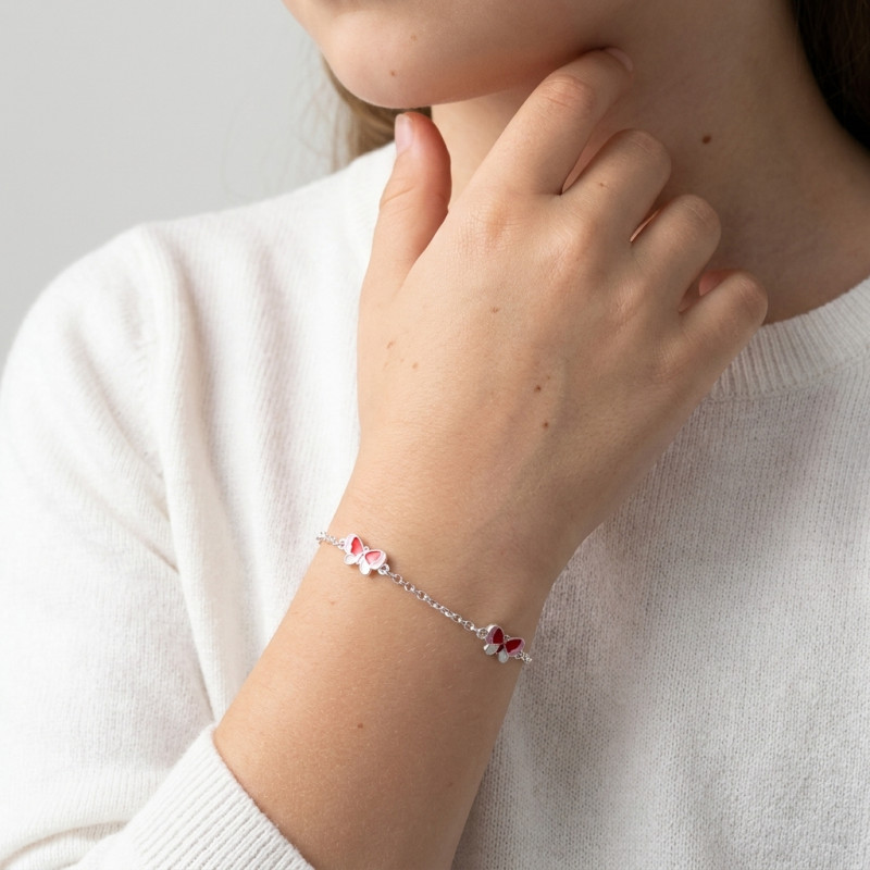 Bracelet Enfant Argent Papillons Emaillés porté