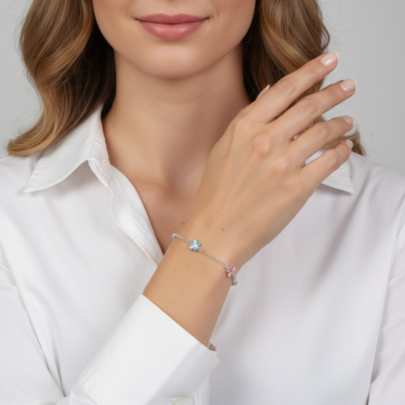 Bracelet Enfant Argent Papilons émail porté