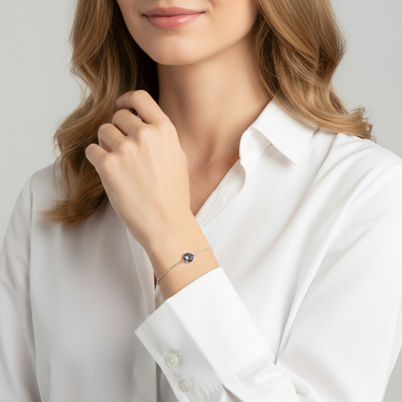 Bracelet Enfant Argent rhodié Ourson Email rose porté