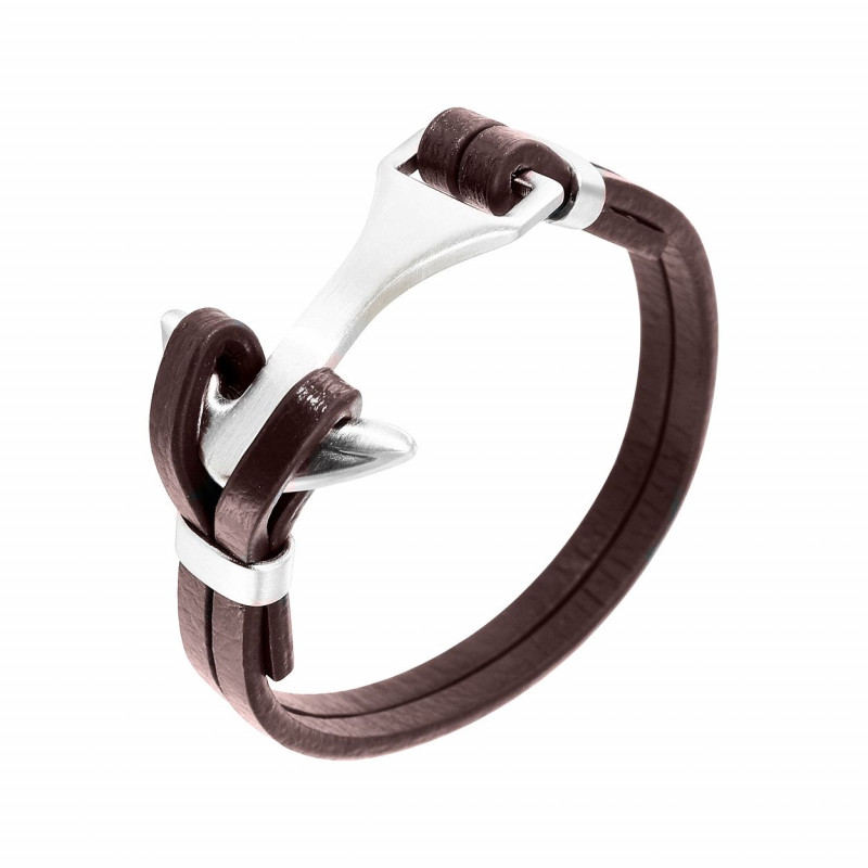 Bracelet homme cuir marron et acier motif ancre 2,4x21cm