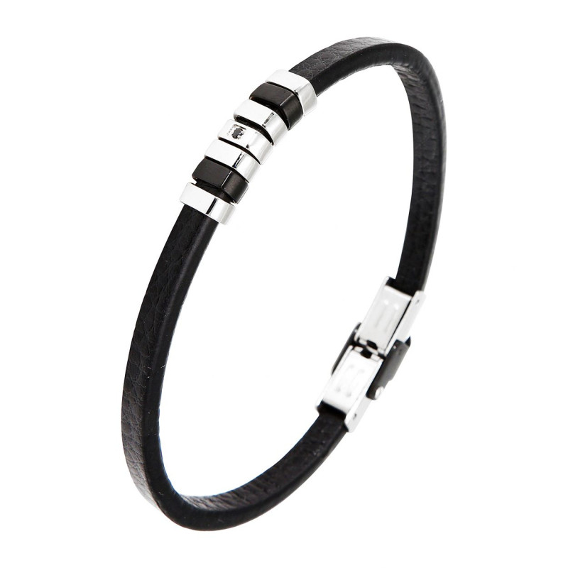 Bracelet Cuir Homme Avec Nœud D'Amour - Acier Inoxydable - Cadeau Personnalisable