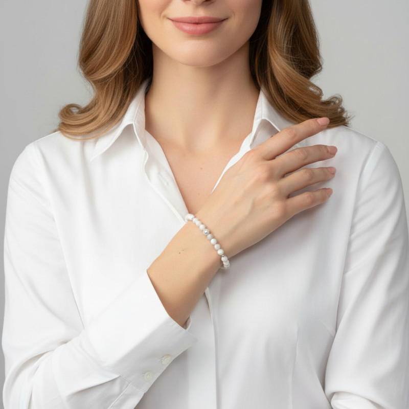 Bracelet Howlite 6mm et Argent porté