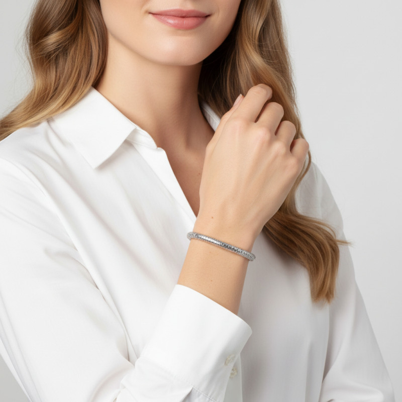 Bracelet Jonc Argent 925 ciselé porté