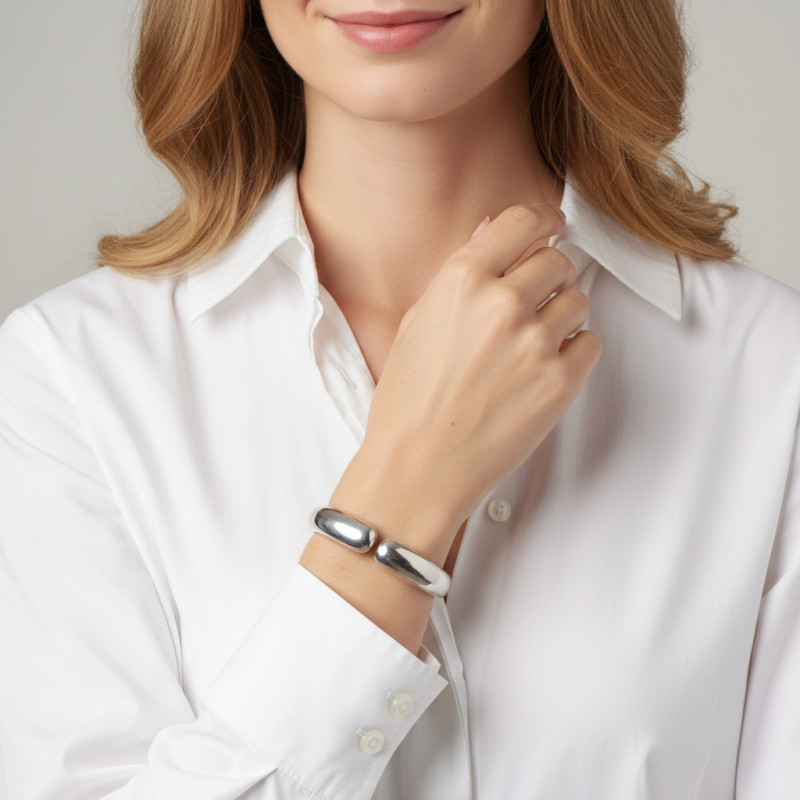 Bracelet Jonc Argent 925 galbé porté